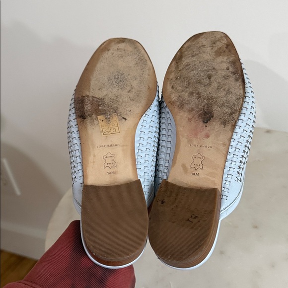 Tory Burch $348 Jessa Woven Backless
Loafer Icy Blue Crisp sz 10 great condition - Picture 9 of 9
